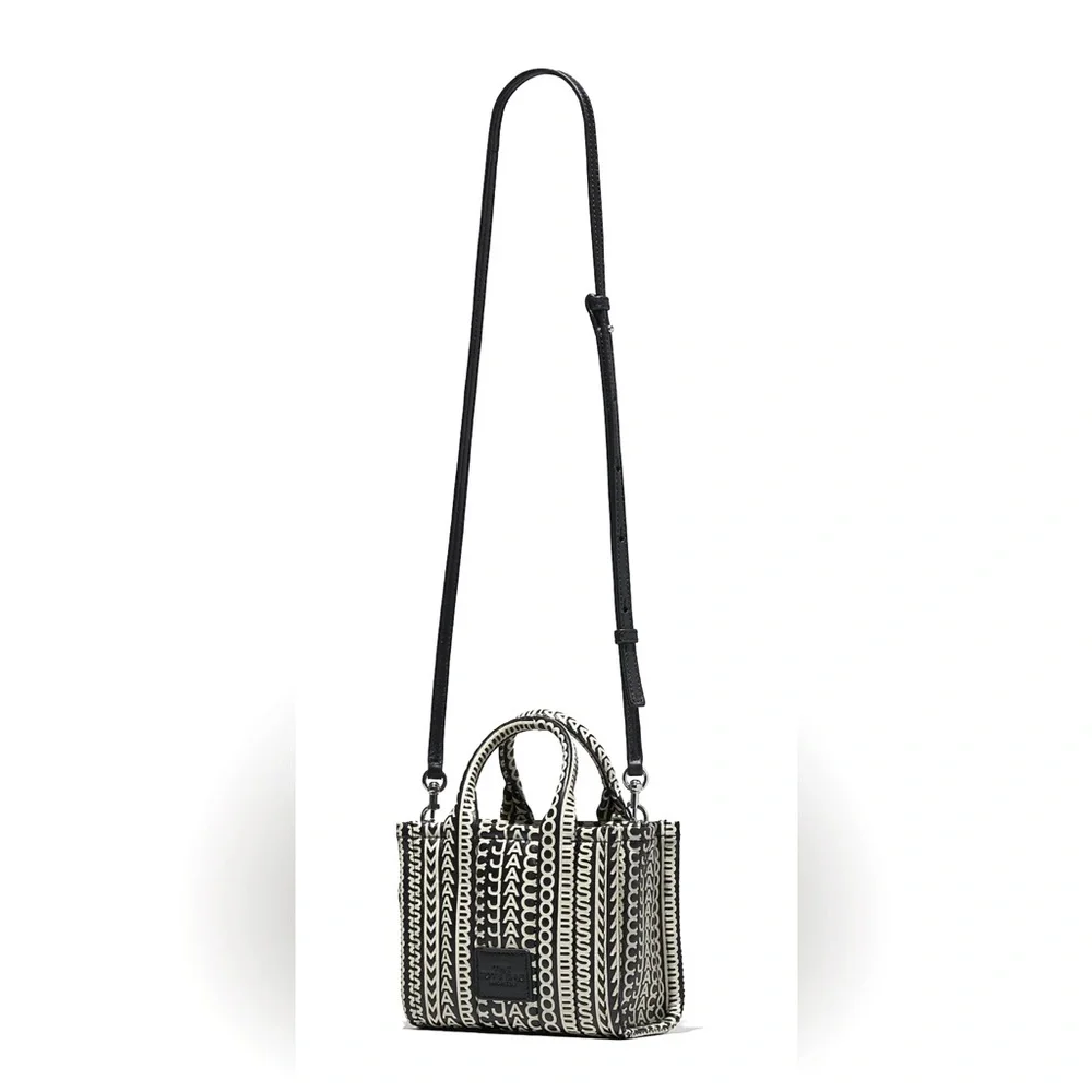 Marc Jacobs The Monogram Leather Crossbody Tote Bag Black/White One Size - Picture 10 of 10